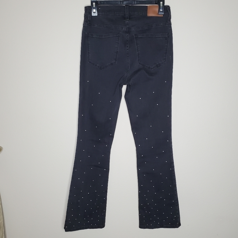 Madewell Black Scattered Metallic Dot High Rise Cali Demi Boot Cut Flare Jeans - Picture 7 of 15
